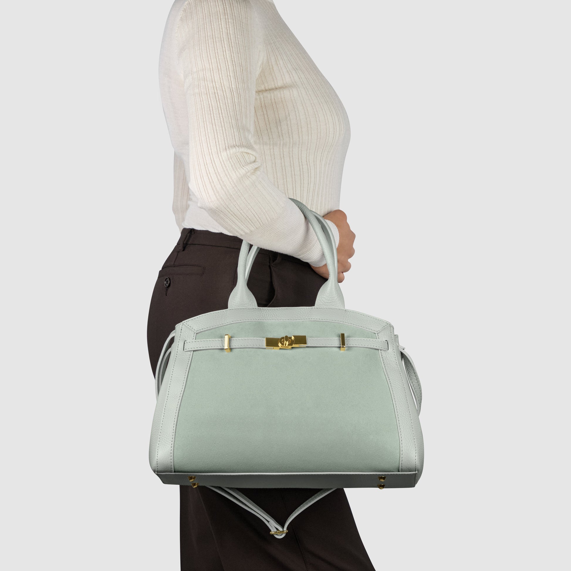 Italian Genuine Suede & Calf Leather Top-Handle Bag 333155 TAKEASY