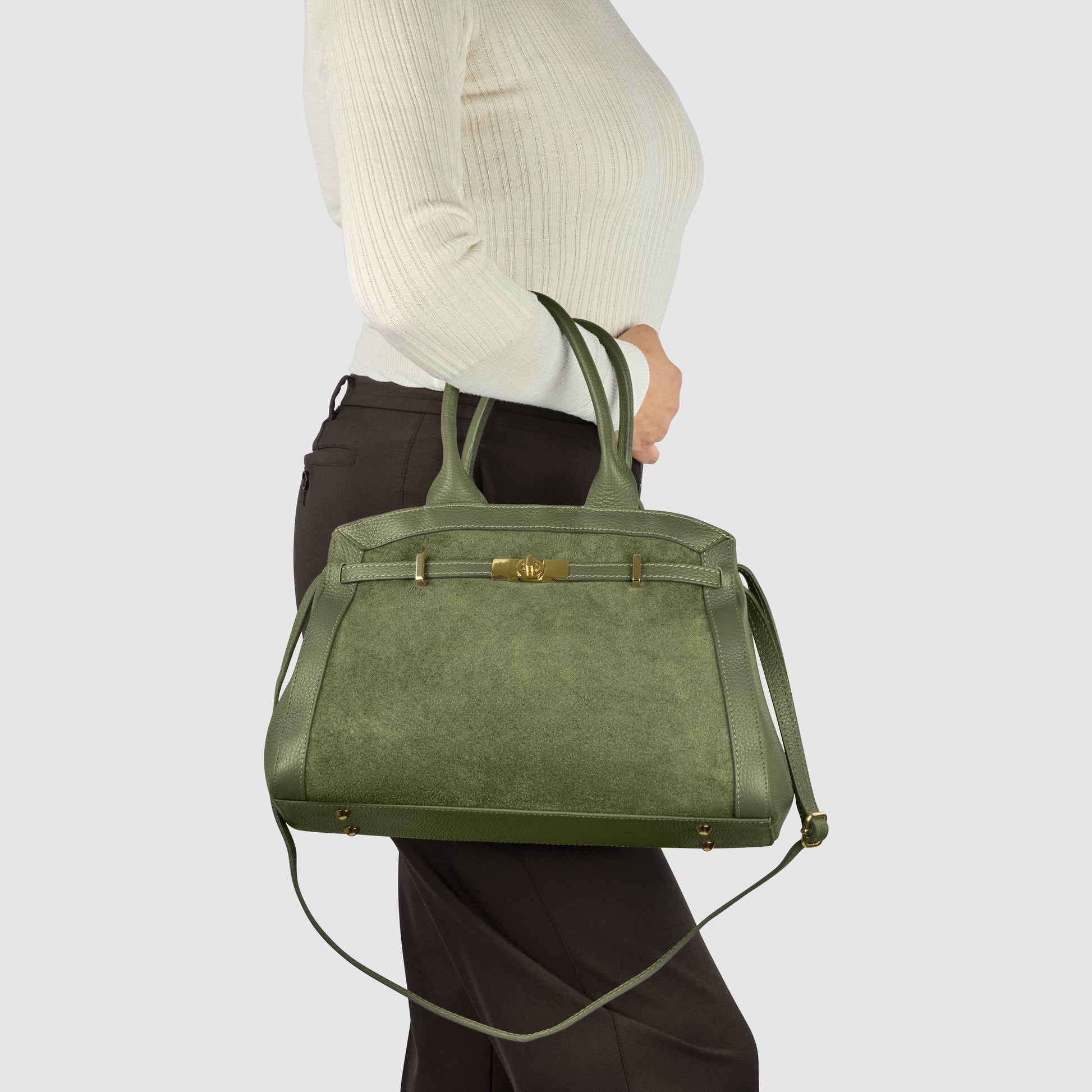 Italian Genuine Suede & Calf Leather Top-Handle Bag 333155 TAKEASY