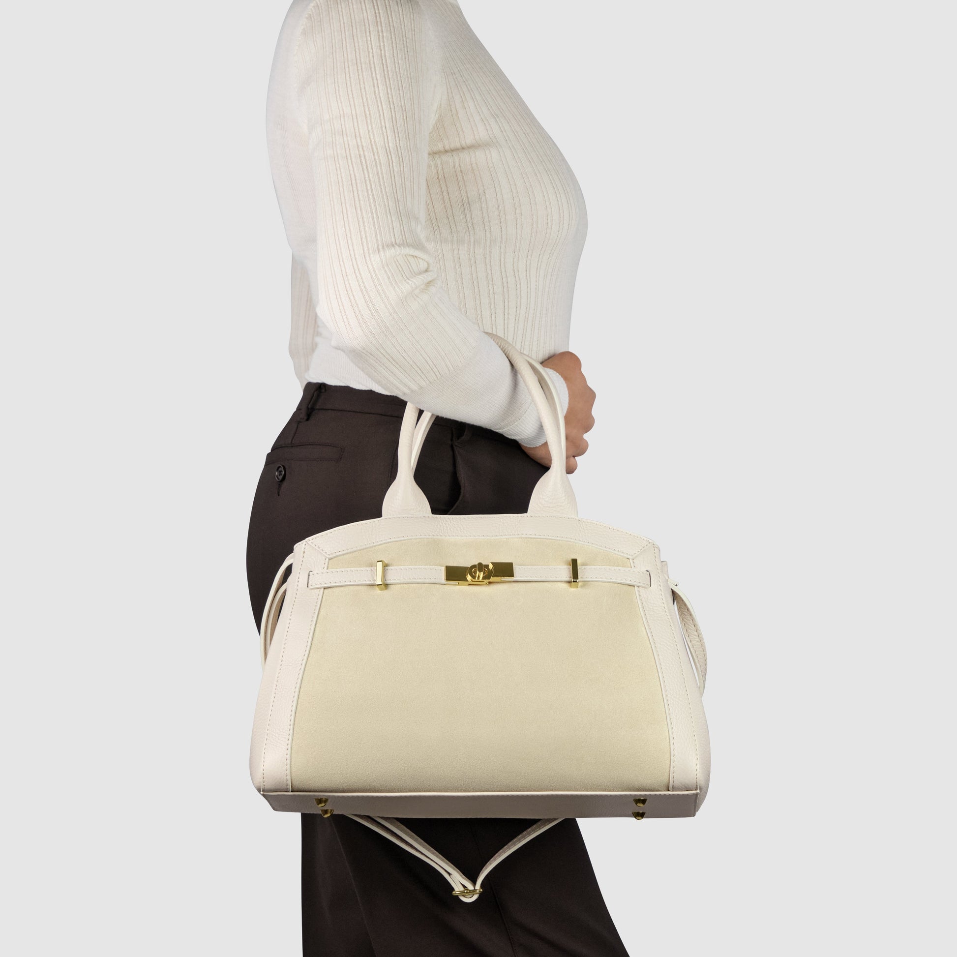 Italian Genuine Suede & Calf Leather Top-Handle Bag 333155 TAKEASY