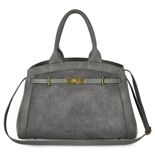 Italian Genuine Suede & Calf Leather Top-Handle Bag 333155 TAKEASY