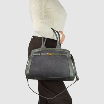 Italian Genuine Suede & Calf Leather Top-Handle Bag 333155 TAKEASY