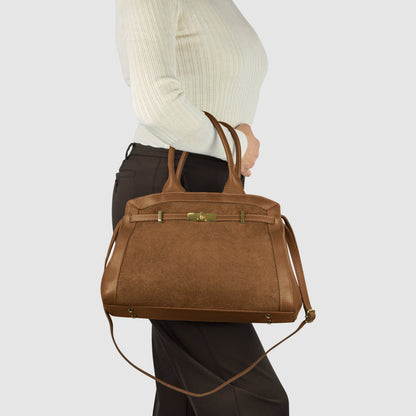 Italian Genuine Suede & Calf Leather Top-Handle Bag 333155 TAKEASY