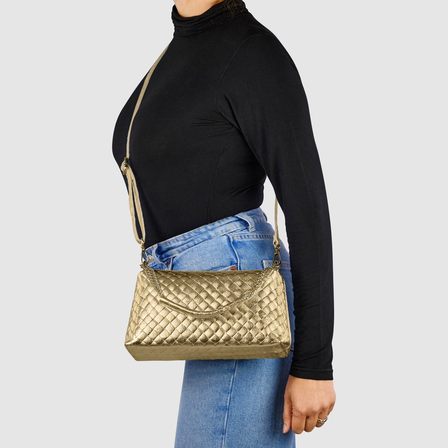 Italian Genuine Weave Metallic Suede Crossbody Bag 171522 TAKEASY