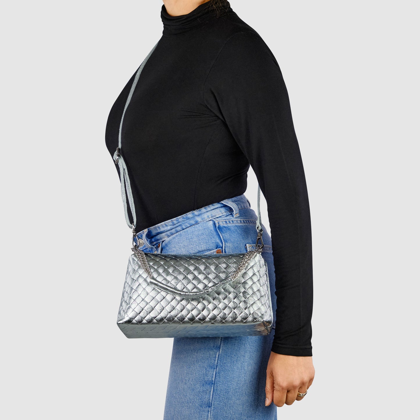 Italian Genuine Weave Metallic Suede Crossbody Bag 171522 TAKEASY