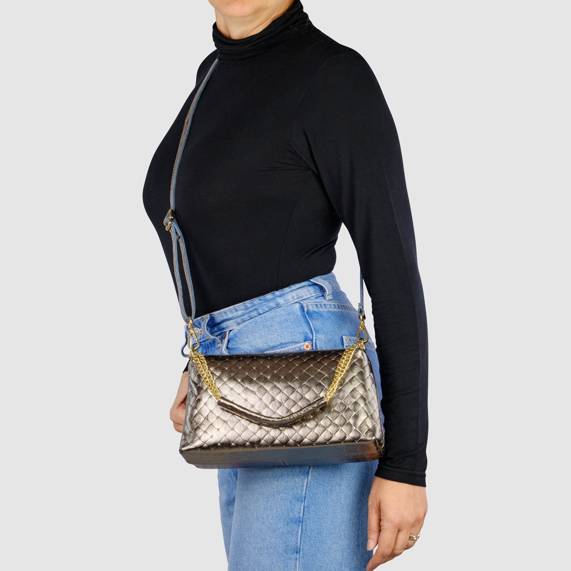 Italian Genuine Weave Metallic Suede Crossbody Bag 171522 TAKEASY