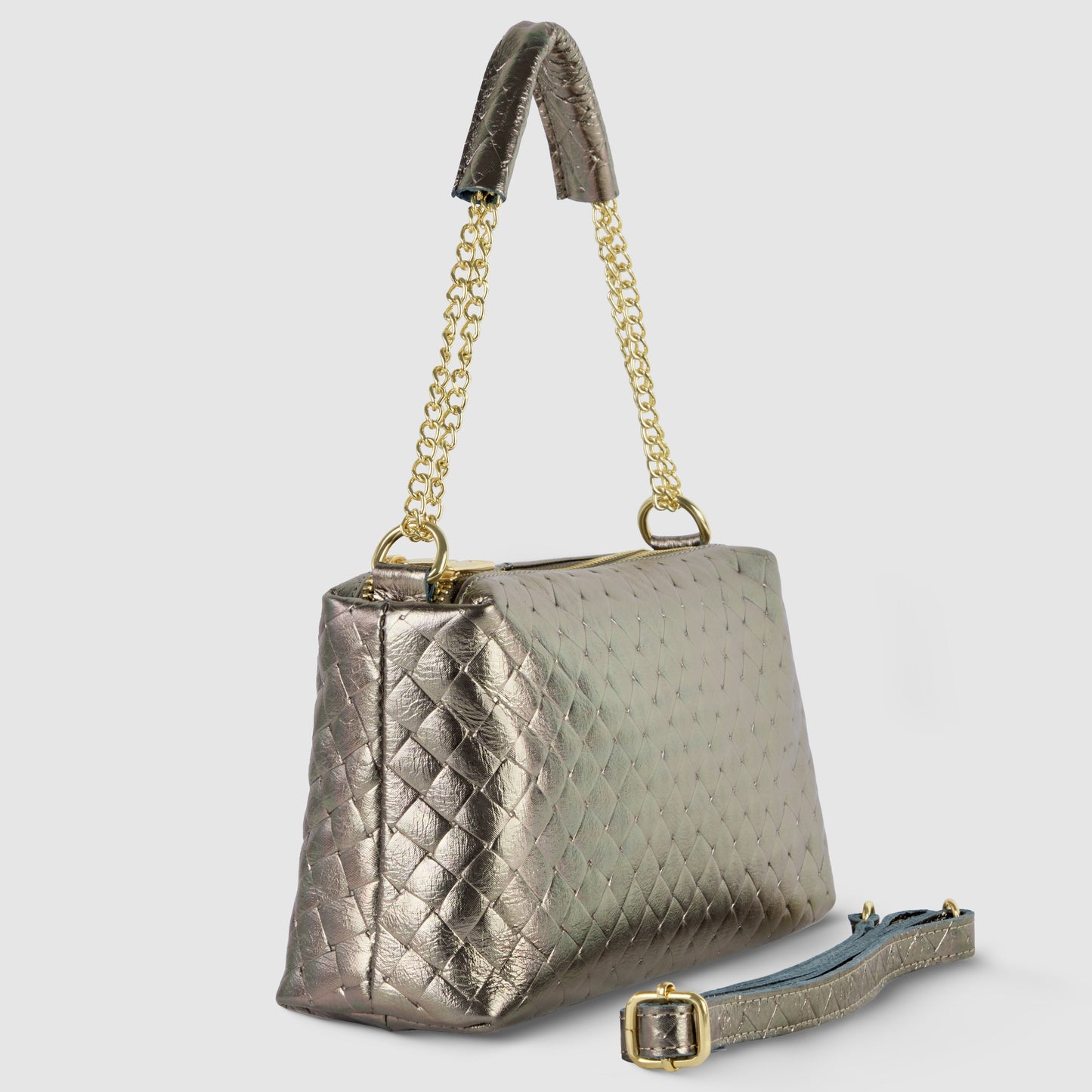 Italian Genuine Weave Metallic Suede Crossbody Bag 171522 TAKEASY
