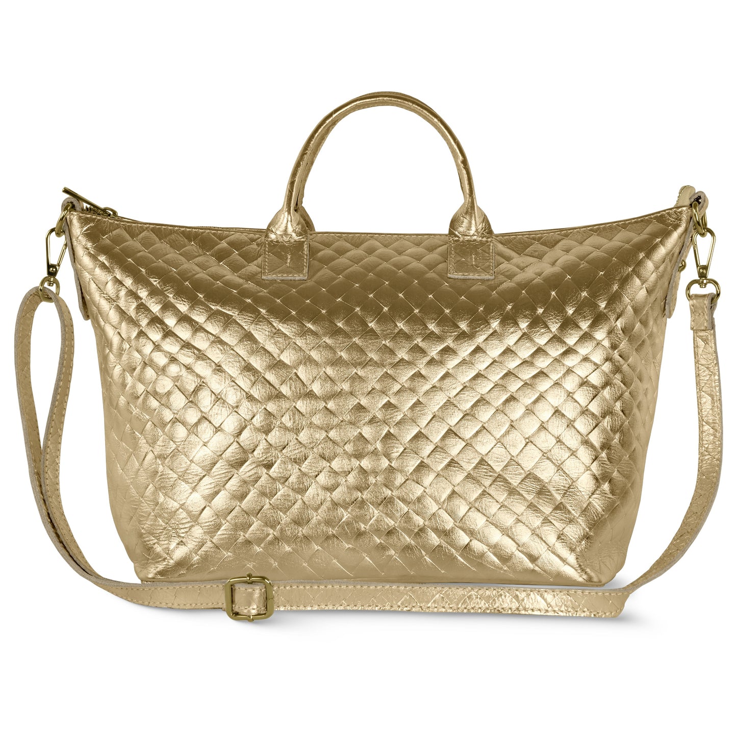 Italian Genuine Weave Metallic Suede Top-Handle Bag 112334 TAKEASY