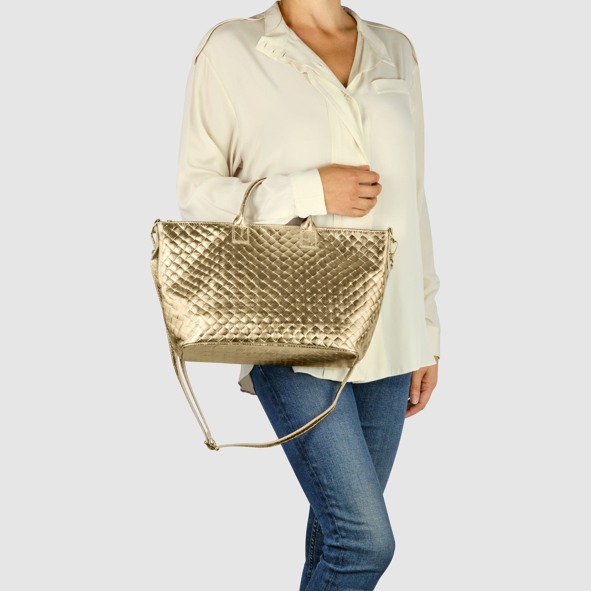Italian Genuine Weave Metallic Suede Top-Handle Bag 112334 TAKEASY