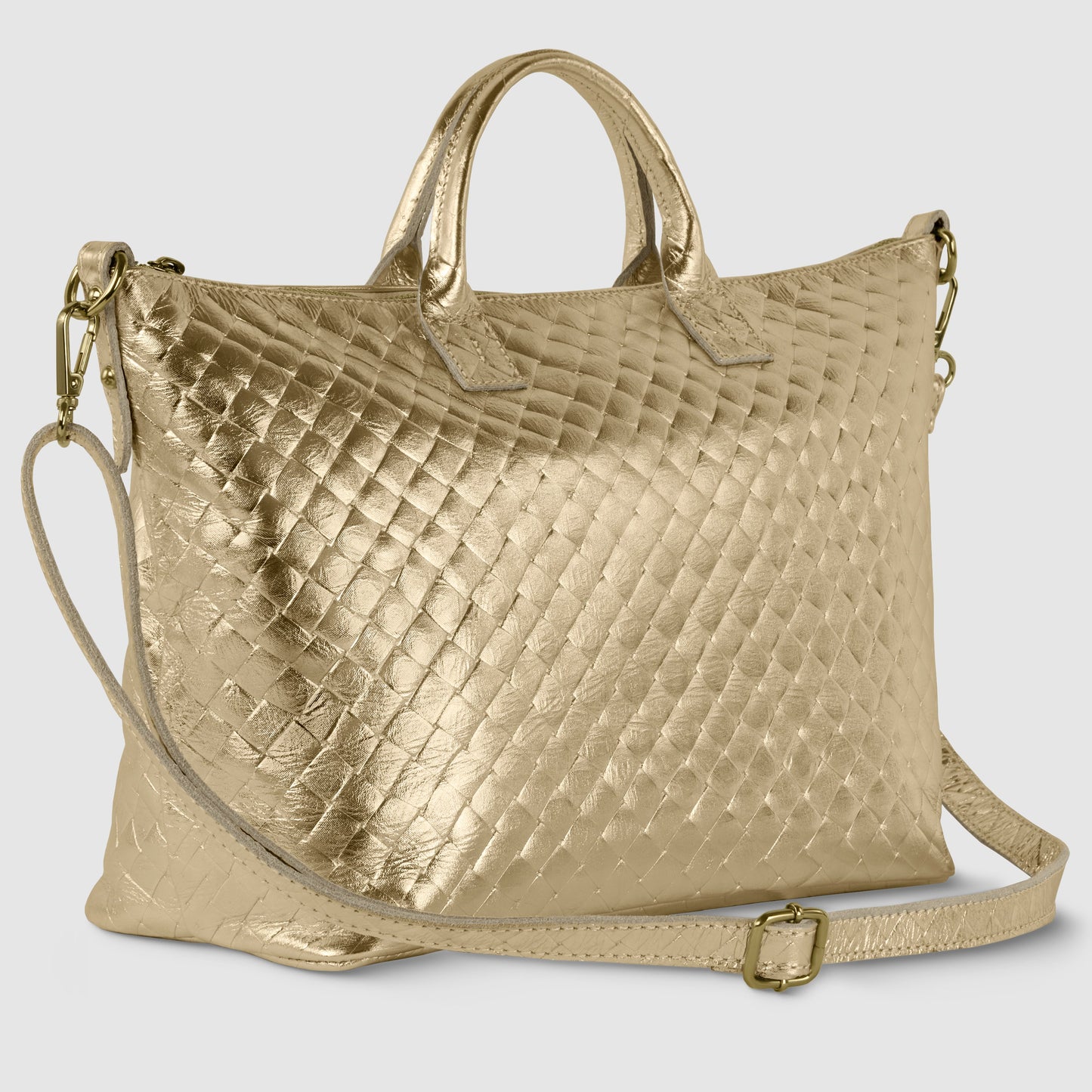 Italian Genuine Weave Metallic Suede Top-Handle Bag 112334 TAKEASY