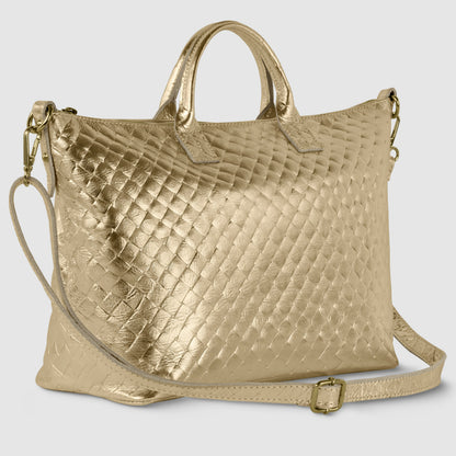 Italian Genuine Weave Metallic Suede Top-Handle Bag 112334 TAKEASY