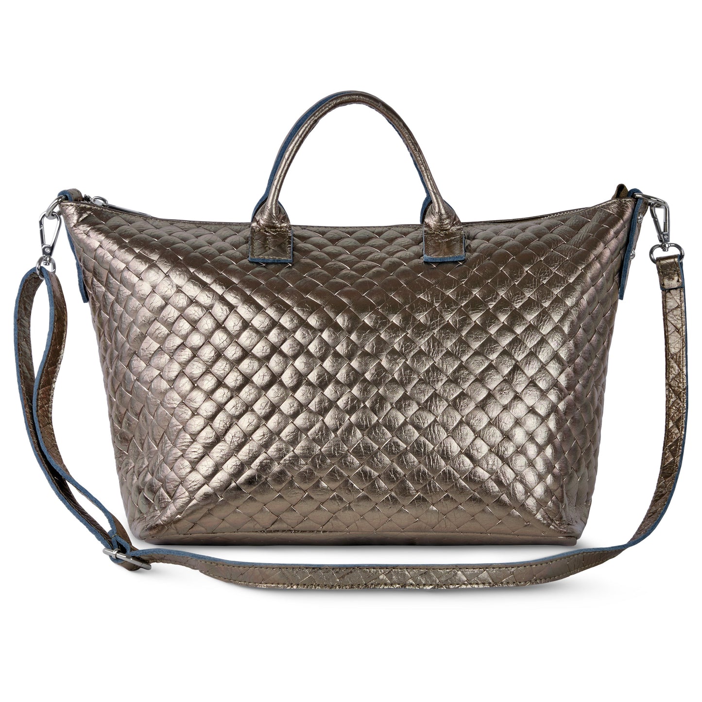 Italian Genuine Weave Metallic Suede Top-Handle Bag 112334 TAKEASY