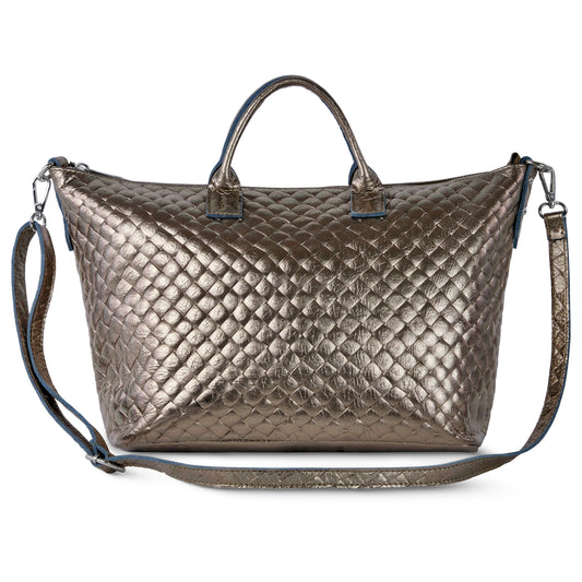 Italian Genuine Weave Metallic Suede Top-Handle Bag 112334 TAKEASY