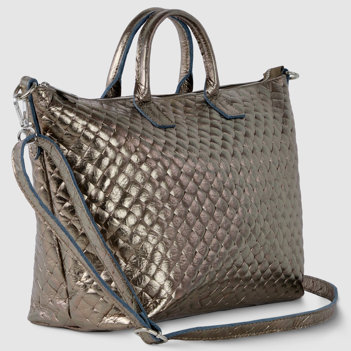Italian Genuine Weave Metallic Suede Top-Handle Bag 112334 TAKEASY