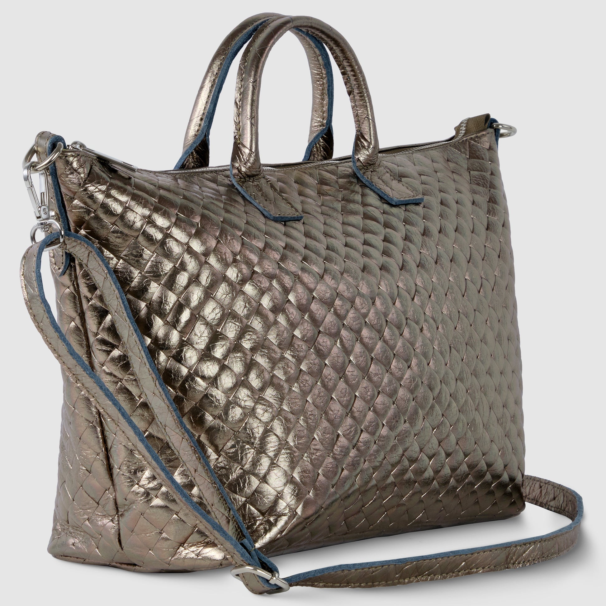 Italian Genuine Weave Metallic Suede Top-Handle Bag 112334 TAKEASY