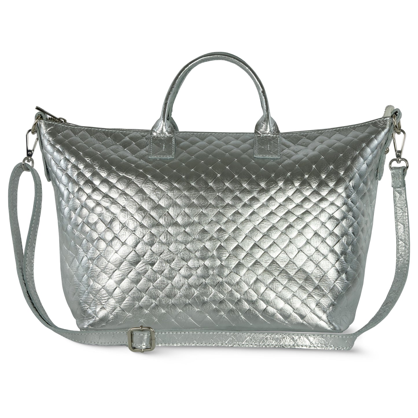 Italian Genuine Weave Metallic Suede Top-Handle Bag 112334 TAKEASY