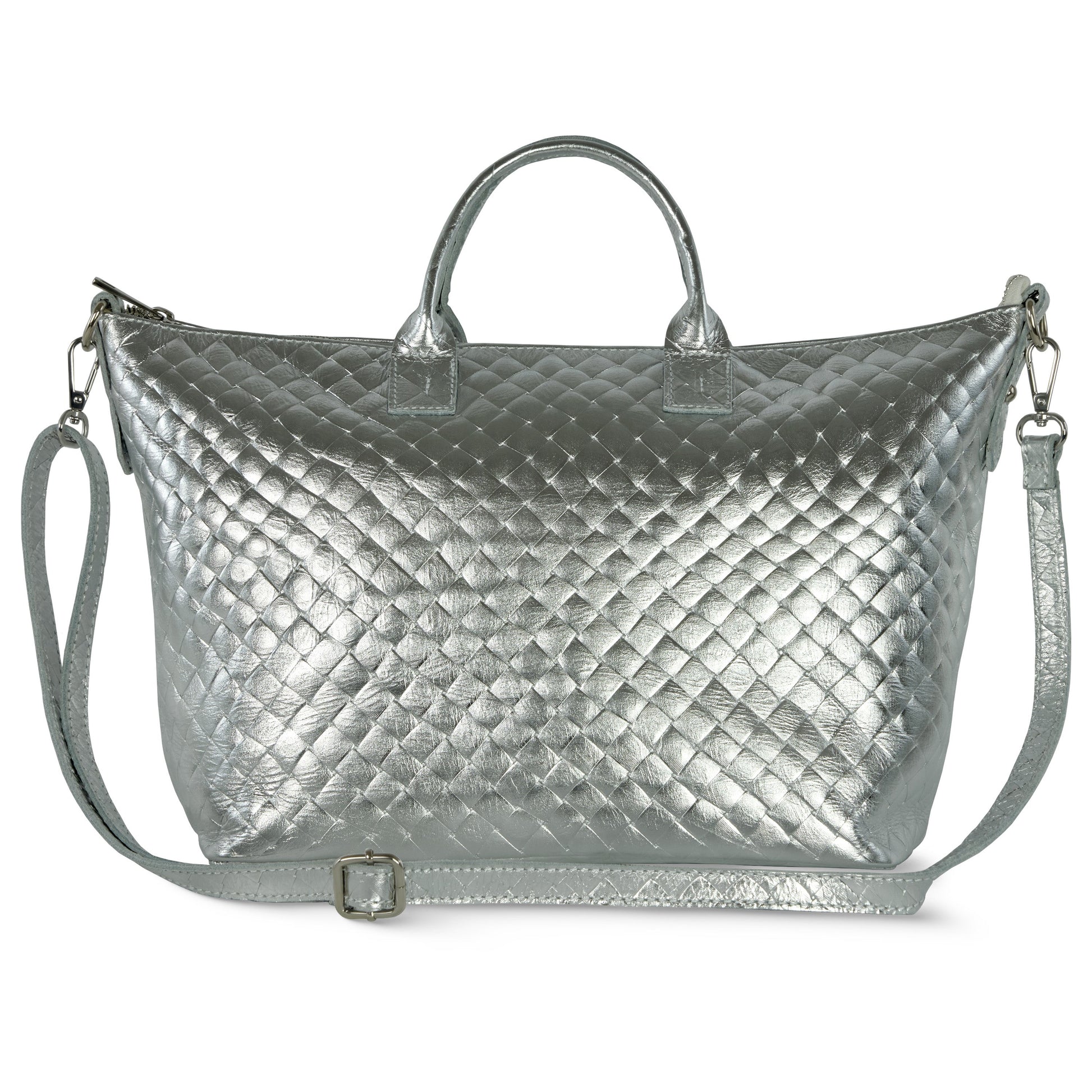 Italian Genuine Weave Metallic Suede Top-Handle Bag 112334 TAKEASY