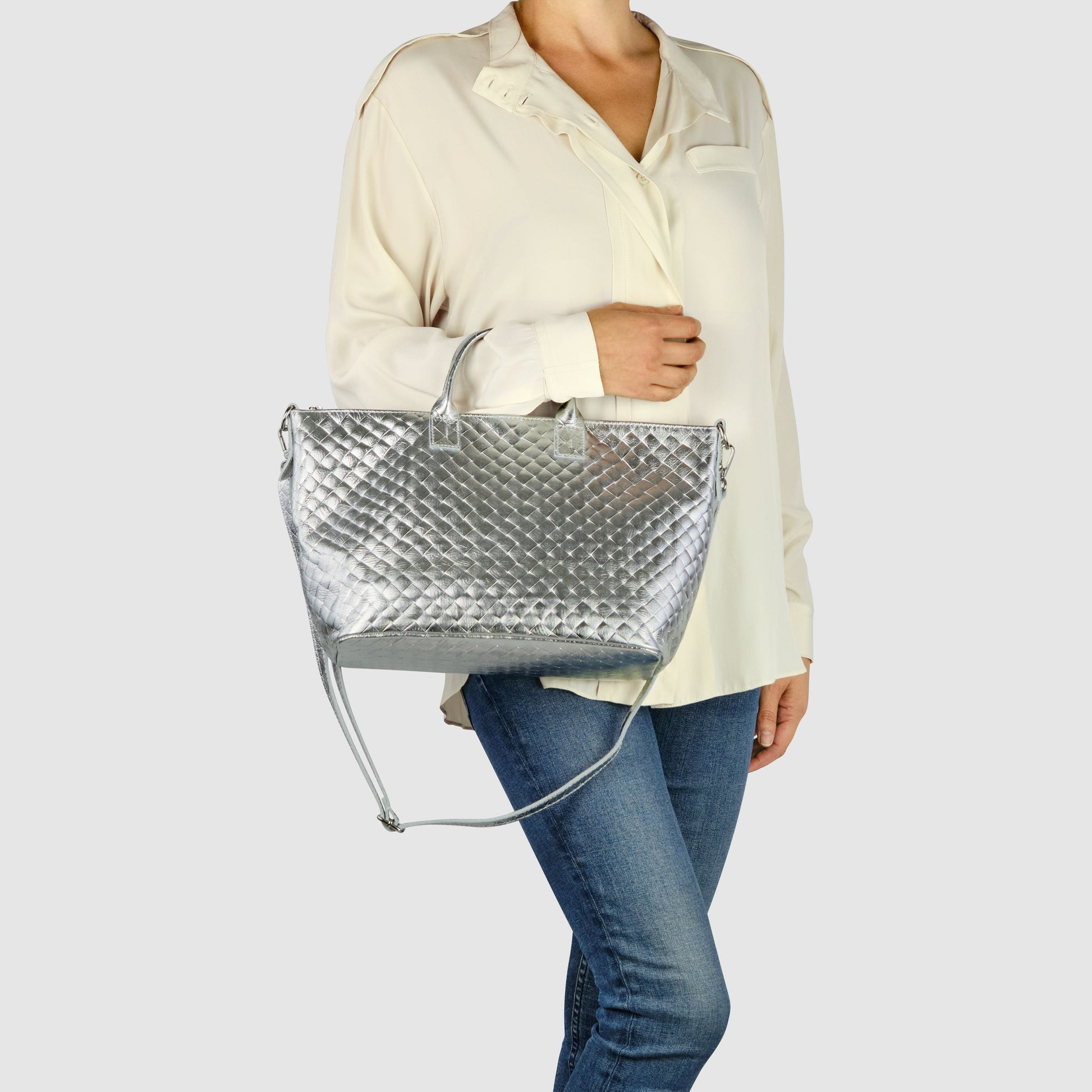Italian Genuine Weave Metallic Suede Top-Handle Bag 112334 TAKEASY