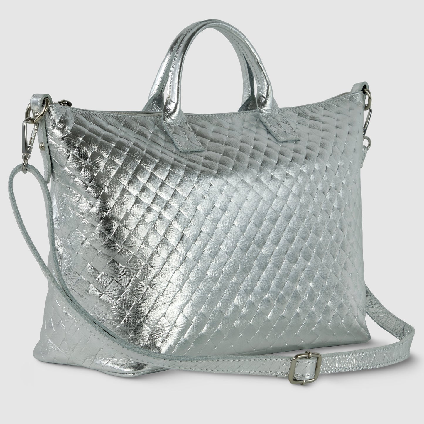 Italian Genuine Weave Metallic Suede Top-Handle Bag 112334 TAKEASY