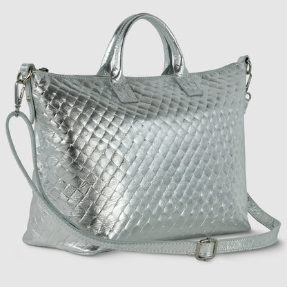 Italian Genuine Weave Metallic Suede Top-Handle Bag 112334 TAKEASY