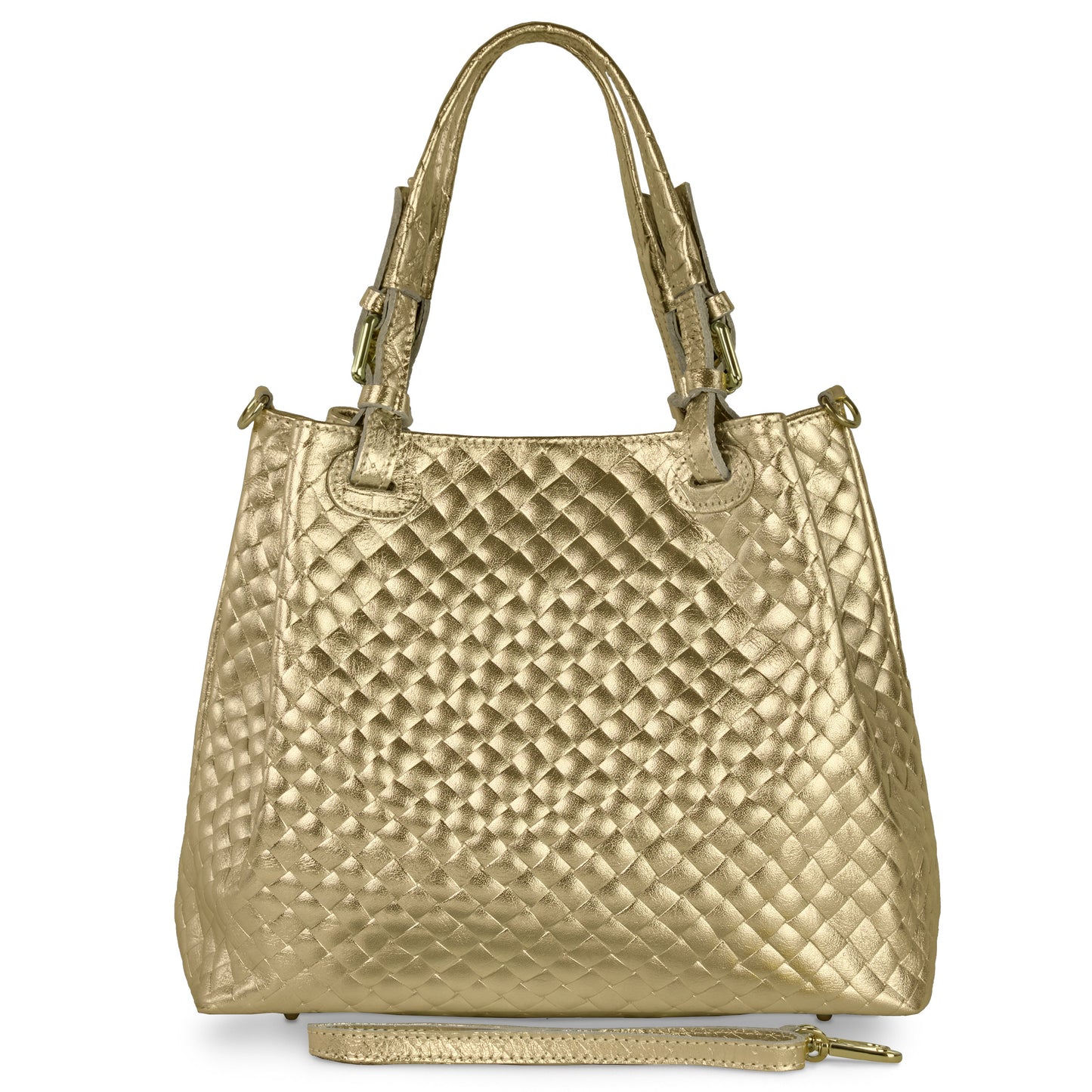 Italian Genuine Weave Metallic Suede Top-Handle Bag 112615 TAKEASY