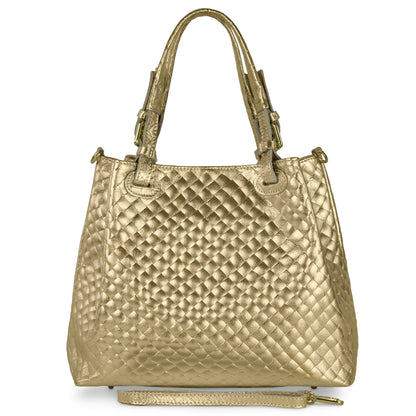 Italian Genuine Weave Metallic Suede Top-Handle Bag 112615 TAKEASY
