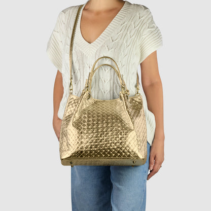 Italian Genuine Weave Metallic Suede Top-Handle Bag 112615 TAKEASY
