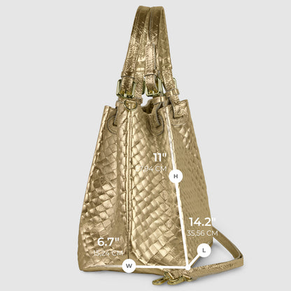 Italian Genuine Weave Metallic Suede Top-Handle Bag 112615 TAKEASY