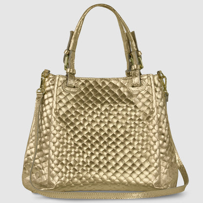 Italian Genuine Weave Metallic Suede Top-Handle Bag 112615 TAKEASY