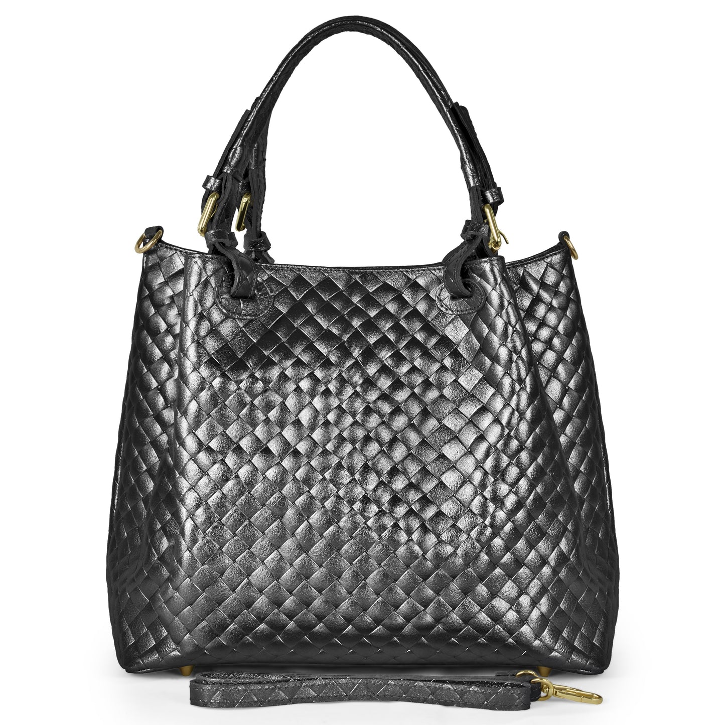 Italian Genuine Weave Metallic Suede Top-Handle Bag 112615 TAKEASY