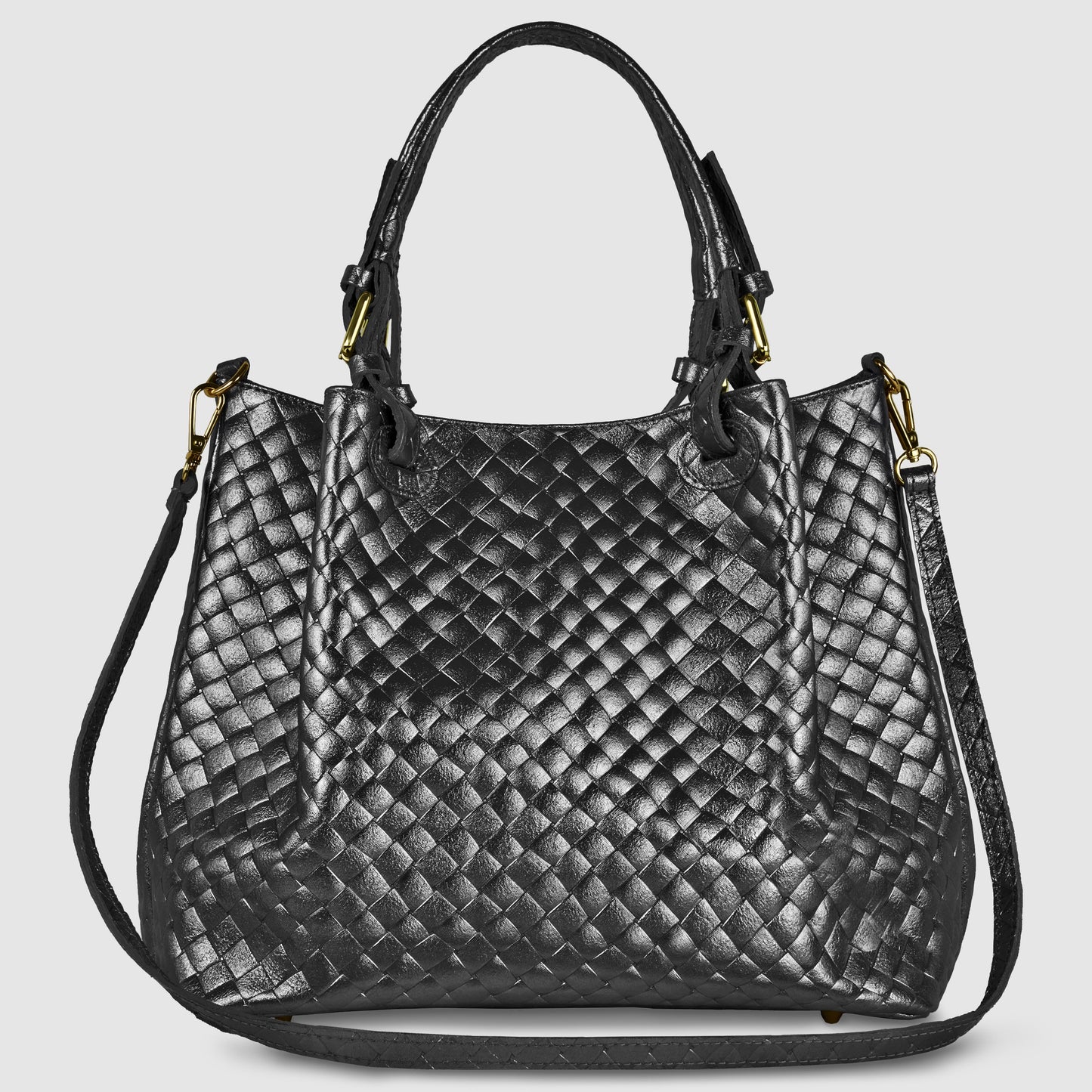Italian Genuine Weave Metallic Suede Top-Handle Bag 112615 TAKEASY