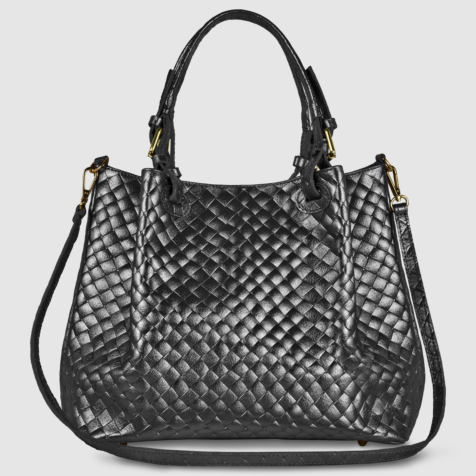 Italian Genuine Weave Metallic Suede Top-Handle Bag 112615 TAKEASY
