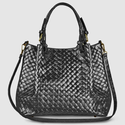Italian Genuine Weave Metallic Suede Top-Handle Bag 112615 TAKEASY