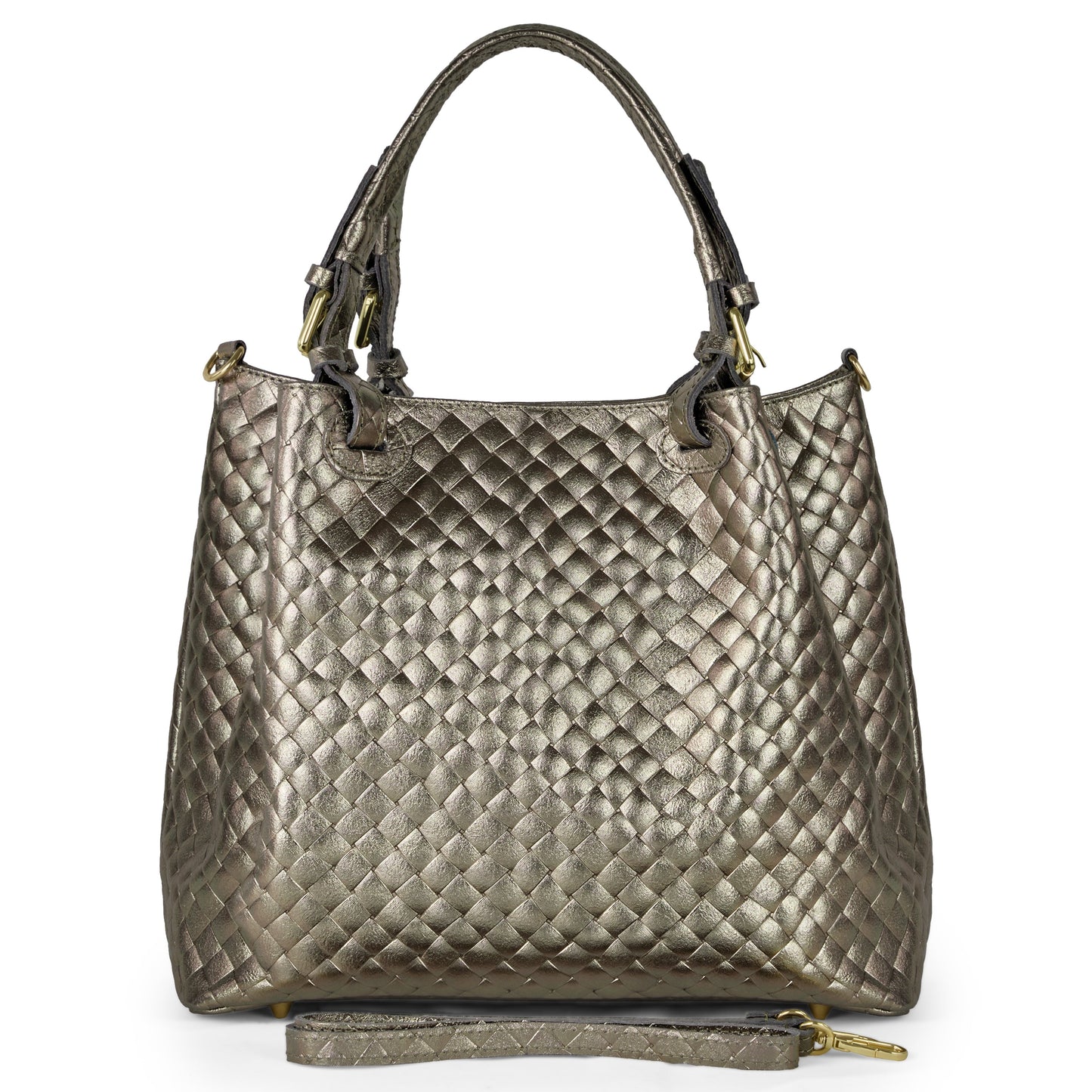 Italian Genuine Weave Metallic Suede Top-Handle Bag 112615 TAKEASY