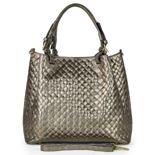 Italian Genuine Weave Metallic Suede Top-Handle Bag 112615 TAKEASY