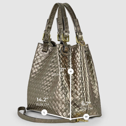 Italian Genuine Weave Metallic Suede Top-Handle Bag 112615 TAKEASY