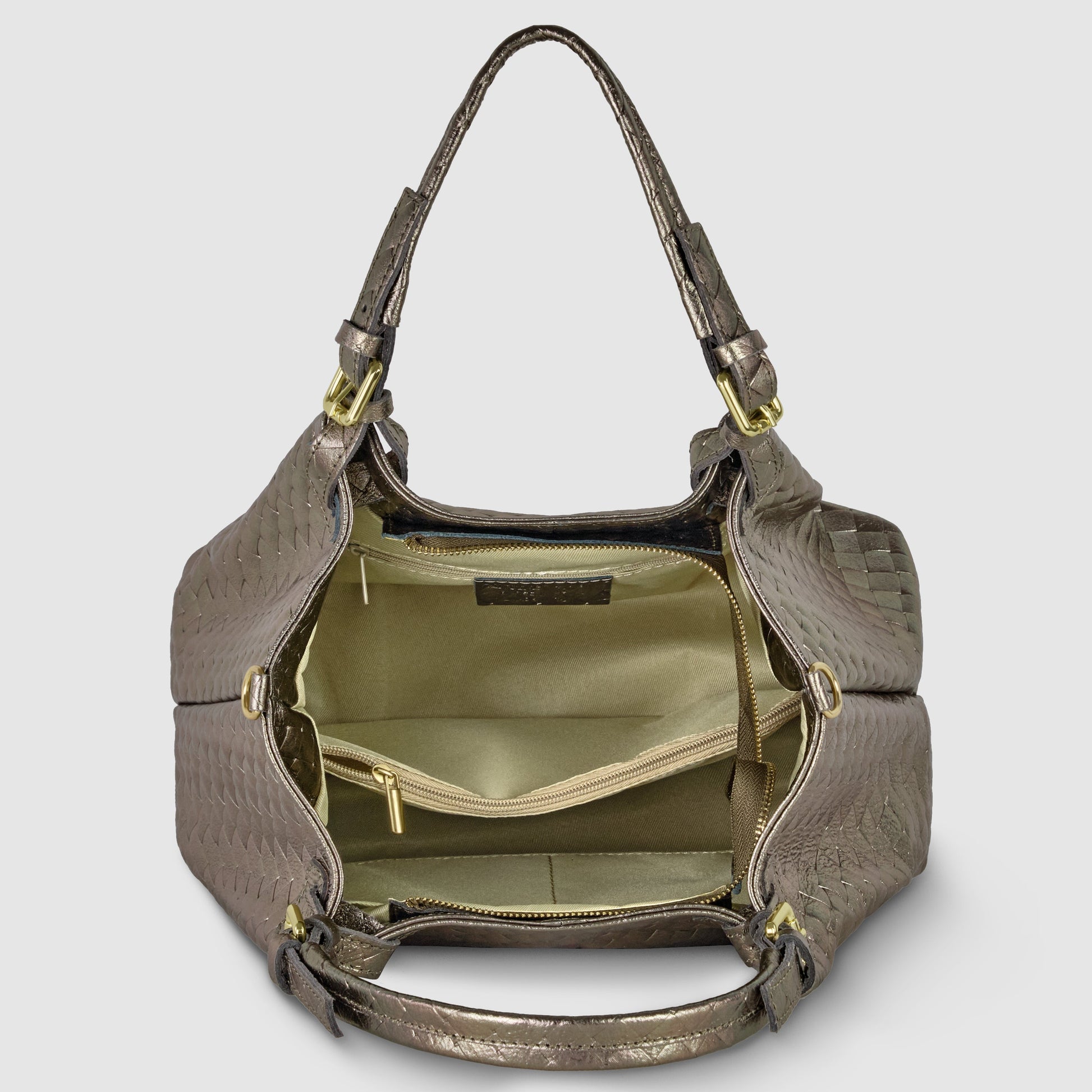 Italian Genuine Weave Metallic Suede Top-Handle Bag 112615 TAKEASY