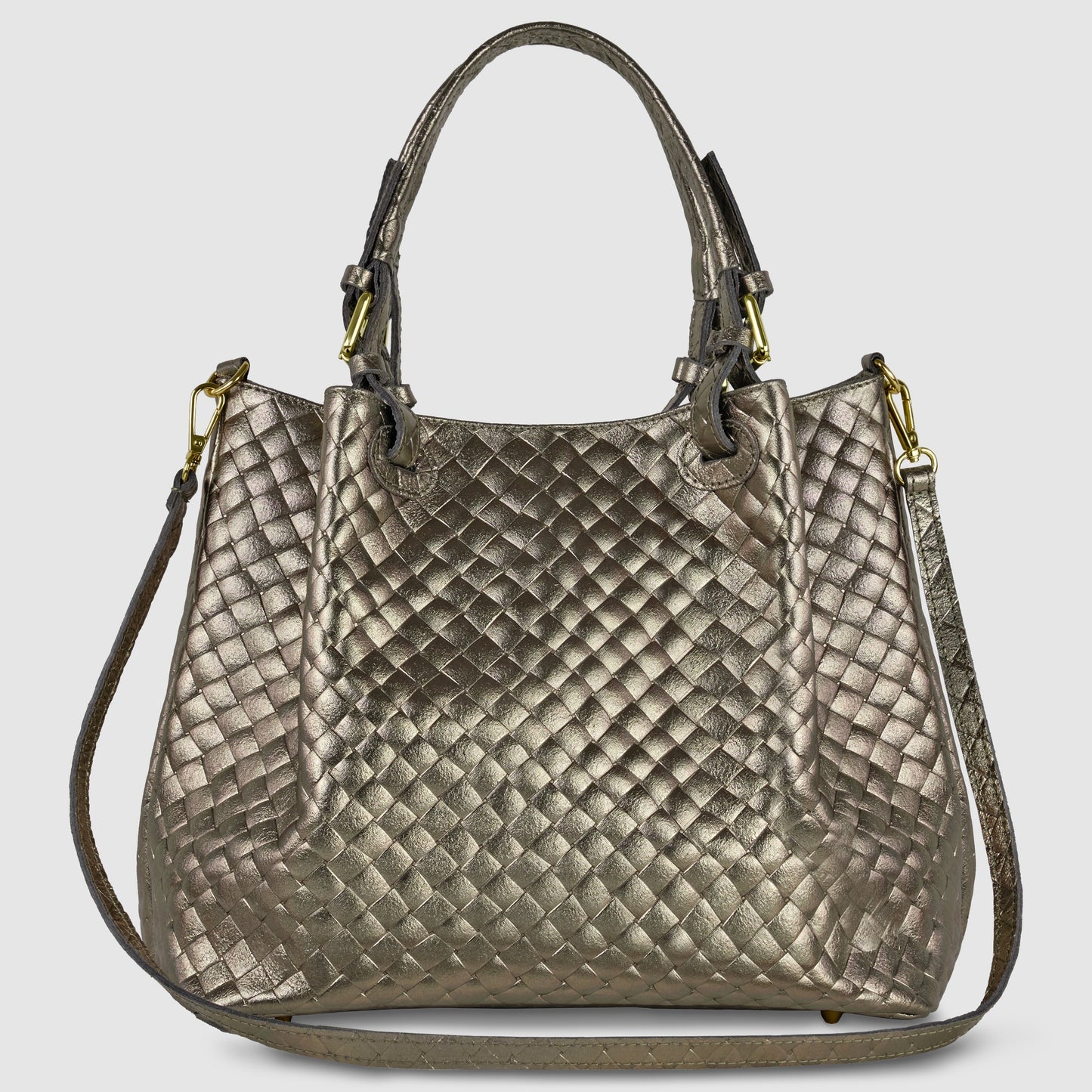 Italian Genuine Weave Metallic Suede Top-Handle Bag 112615 TAKEASY
