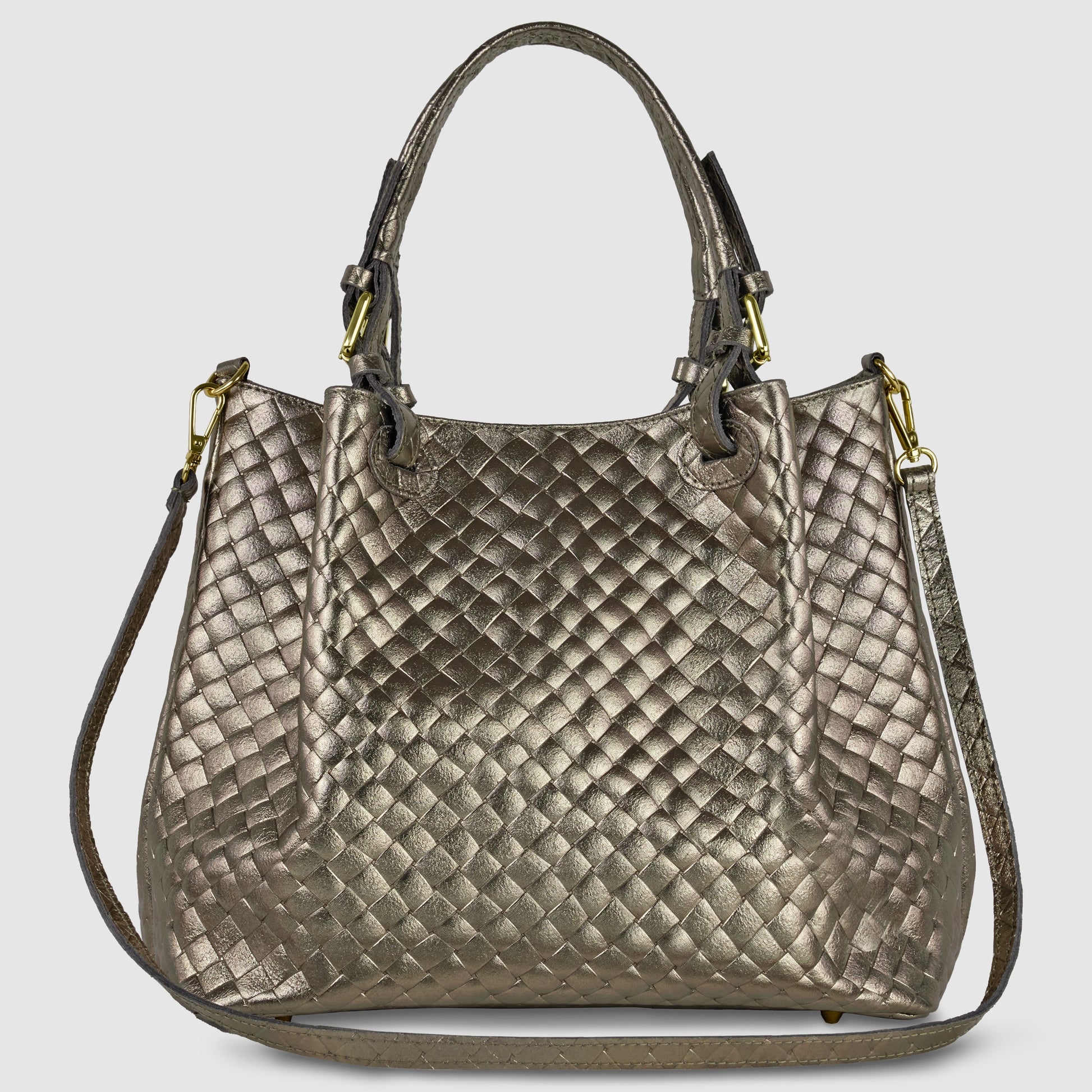 Italian Genuine Weave Metallic Suede Top-Handle Bag 112615 TAKEASY