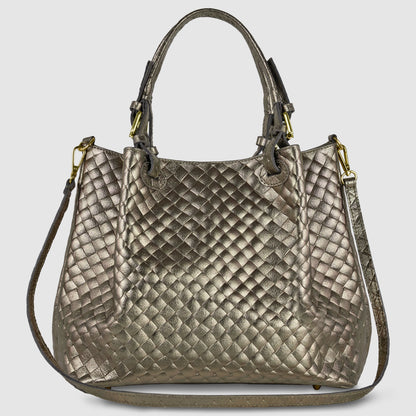 Italian Genuine Weave Metallic Suede Top-Handle Bag 112615 TAKEASY