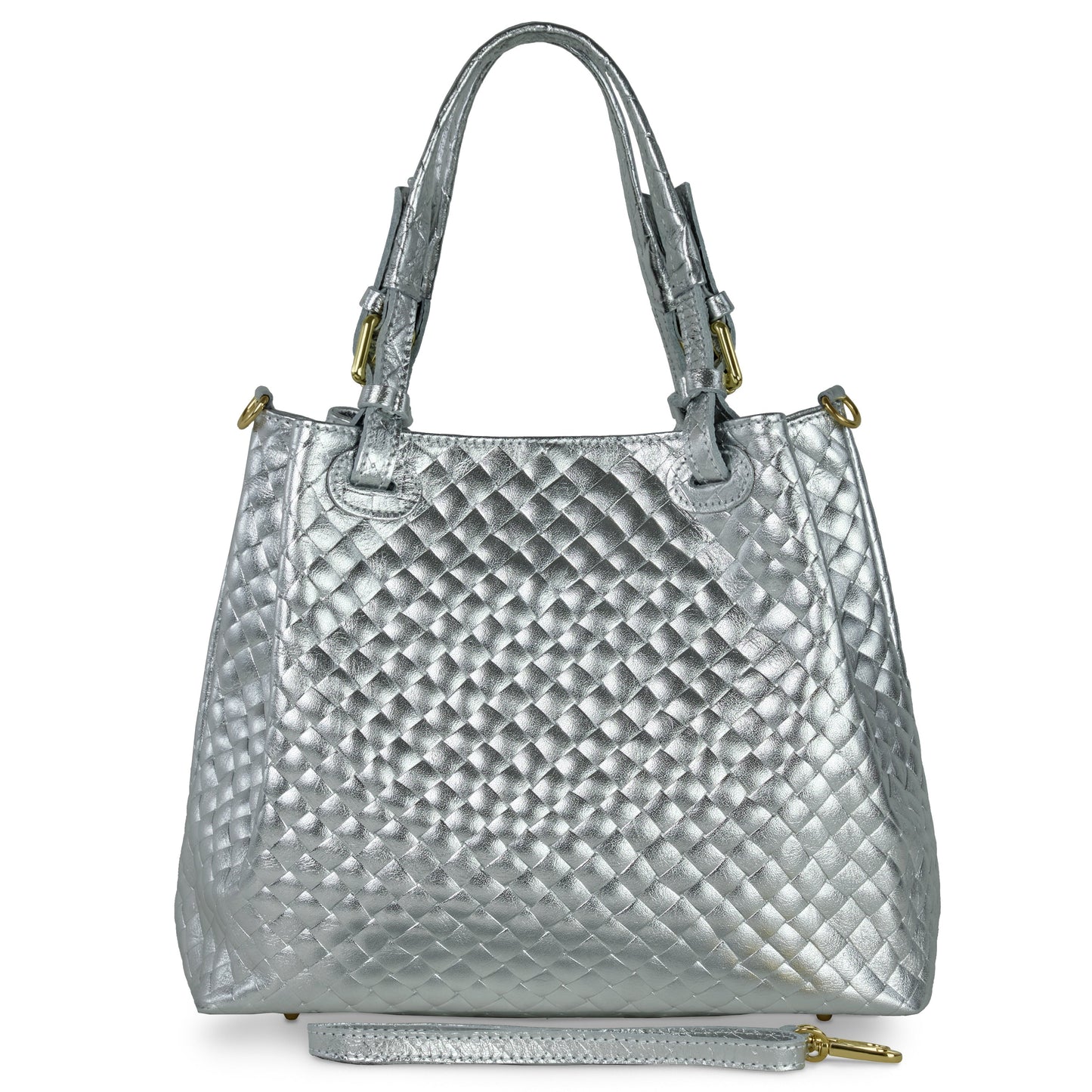 Italian Genuine Weave Metallic Suede Top-Handle Bag 112615 TAKEASY