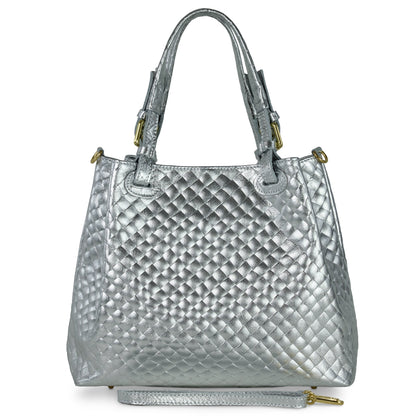 Italian Genuine Weave Metallic Suede Top-Handle Bag 112615 TAKEASY