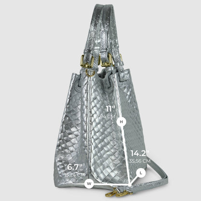 Italian Genuine Weave Metallic Suede Top-Handle Bag 112615 TAKEASY