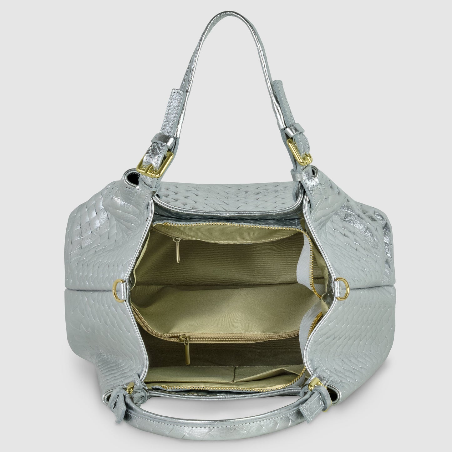 Italian Genuine Weave Metallic Suede Top-Handle Bag 112615 TAKEASY