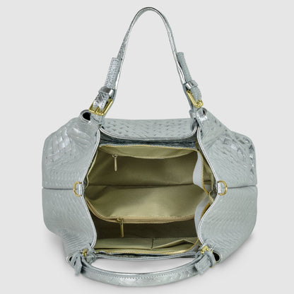 Italian Genuine Weave Metallic Suede Top-Handle Bag 112615 TAKEASY