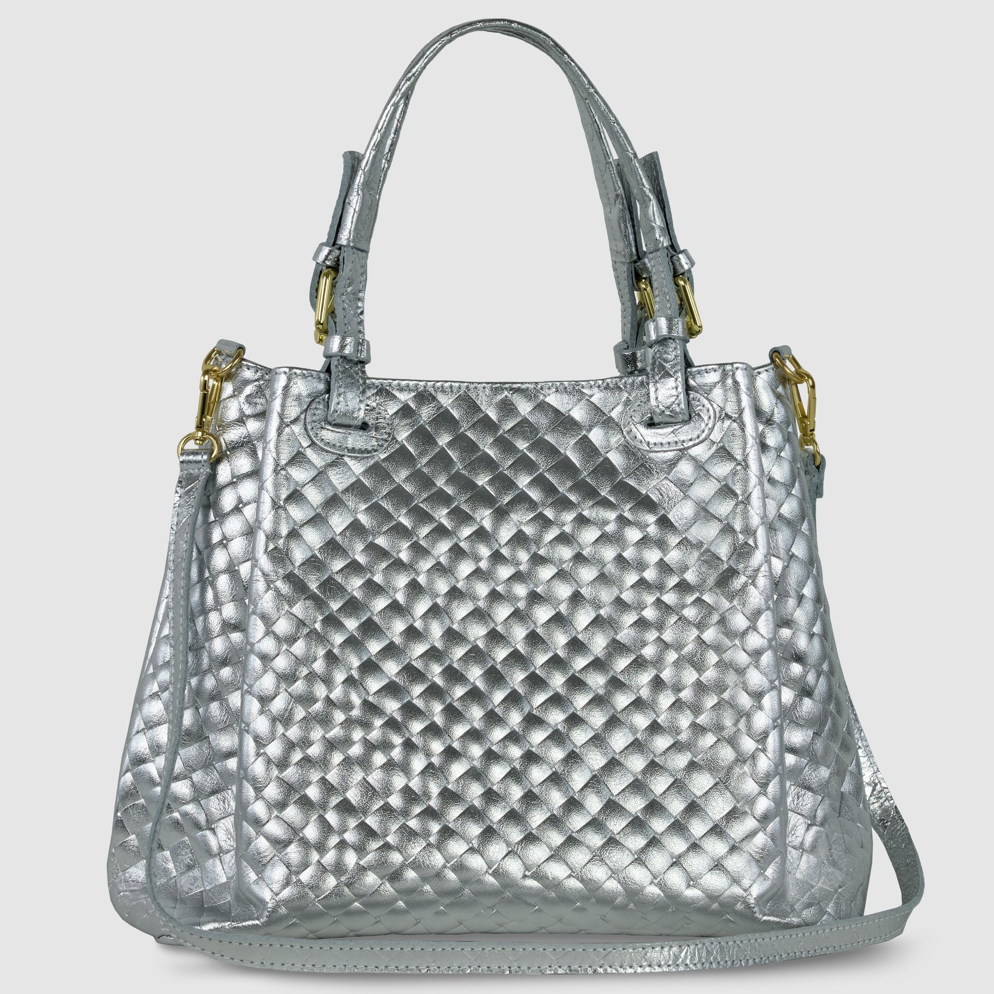 Italian Genuine Weave Metallic Suede Top-Handle Bag 112615 TAKEASY