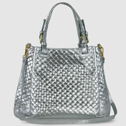 Italian Genuine Weave Metallic Suede Top-Handle Bag 112615 TAKEASY