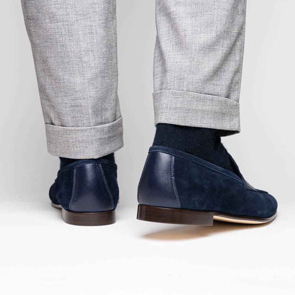 16-672-NVY Tippa Suede & Calfskin Penny Loafers Navy