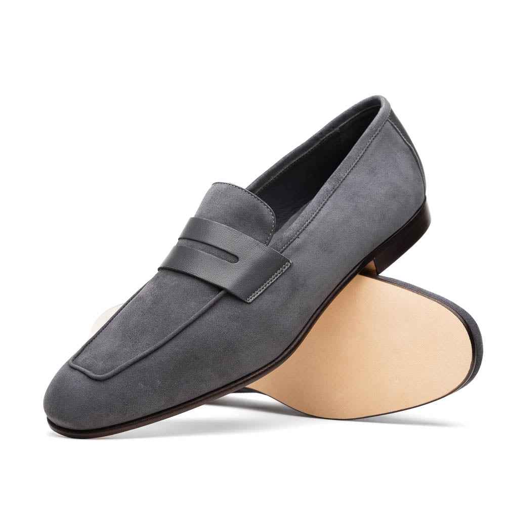 16-672-GRY Tippa Suede & Calfskin Penny Loafers Grey Zelli Italia