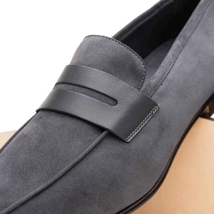 16-672-GRY Tippa Suede & Calfskin Penny Loafers Grey Zelli Italia