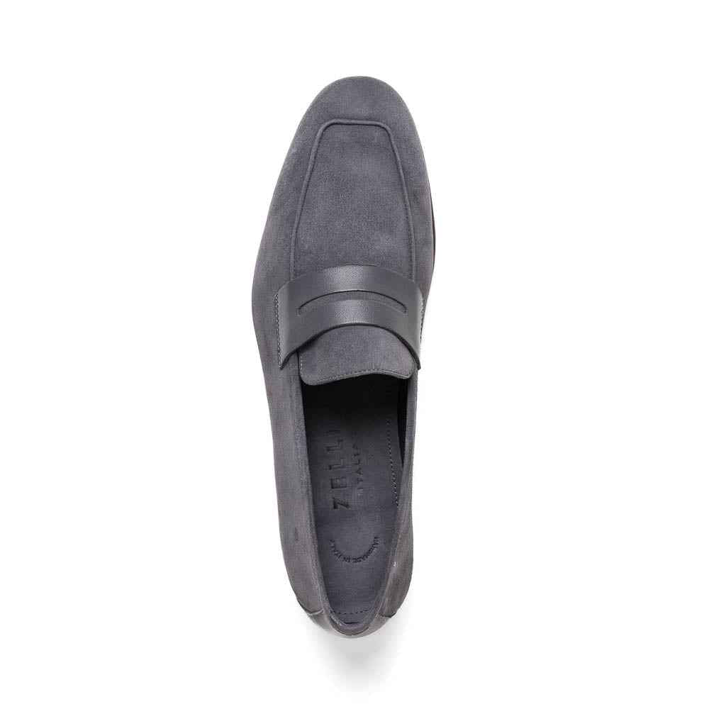 16-672-GRY Tippa Suede & Calfskin Penny Loafers Grey Zelli Italia
